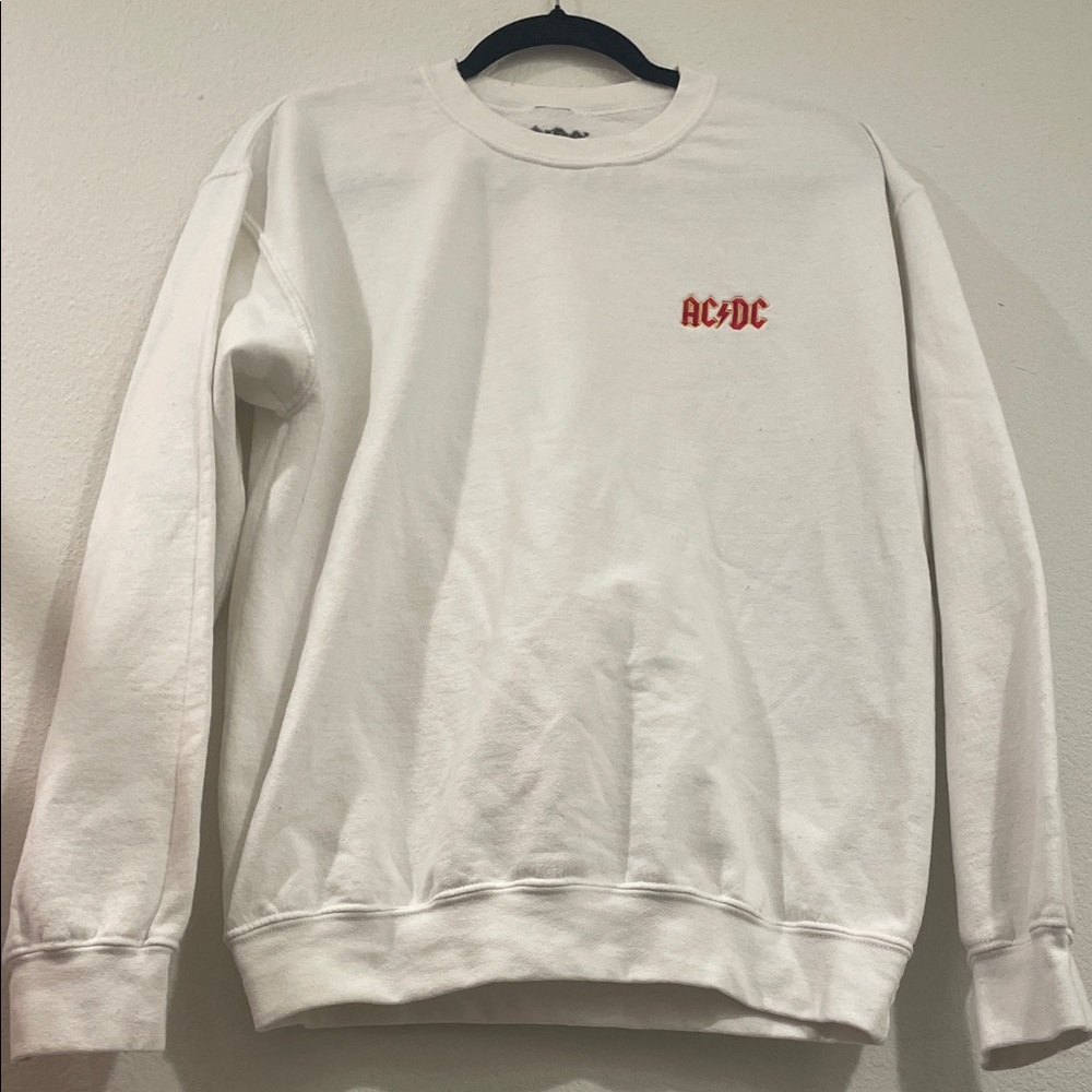 AC/DC White Crewneck Sweater with Red Logo